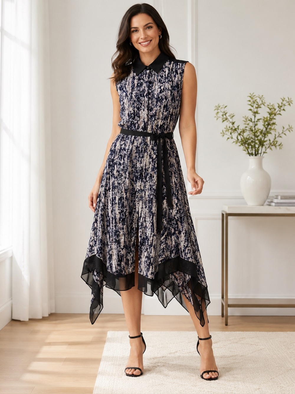 Simply Vera Vera Wang Sleeveless Handkerchief Hem Belted Dress | Size Large